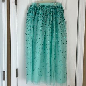 Teal sequined midi skirt
